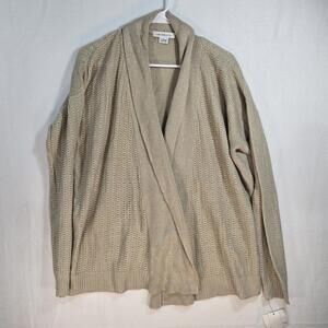 NWT Liz Claiborne Womens Open Front Sparkle Sweater Beige Cardigan Light Large